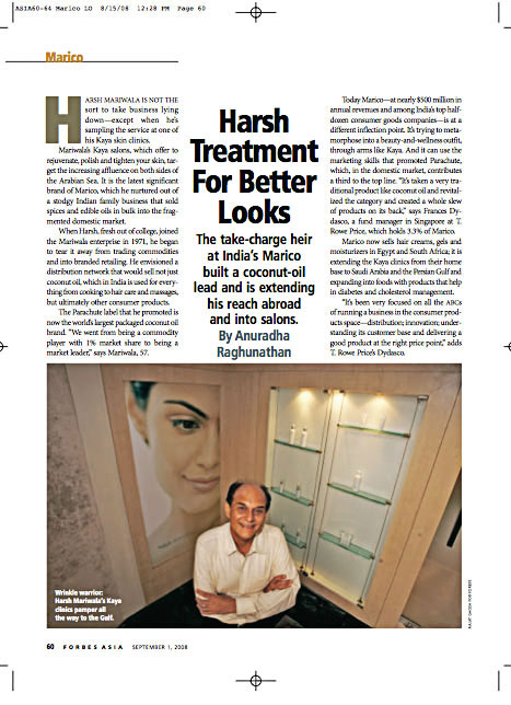  Published in Forbes Asia, Harsh Mariwala of Marico
